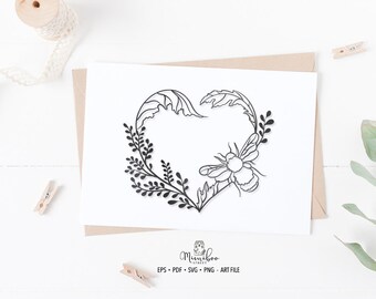 Heart and Bee - CUT file - Art Plotter File - Paper cut - pdf svg png eps - Silhouette Cameo - Cricut Maker - Card making