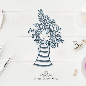 Blumenmädchen - CUT Datei - Kunst Plotterdatei - Taglio charta - pdf svg png eps - Silhouette Cameo - Cricut Maker - Creazione dicarte