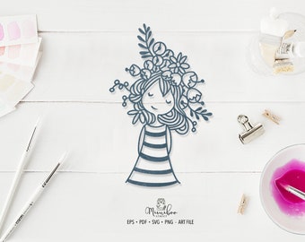 Flower Girl - file CUT - Art Plotter File - Taglio carta - pdf svg png eps - Silhouette Cameo - Cricut Maker - Creazione di carte