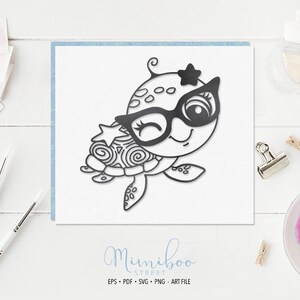 Petite tortue avec des lunettes - CUT file - Art Plotter File - Paper cut - svg - Silhouette Cameo - Cricut Maker - Card making - Sublimation