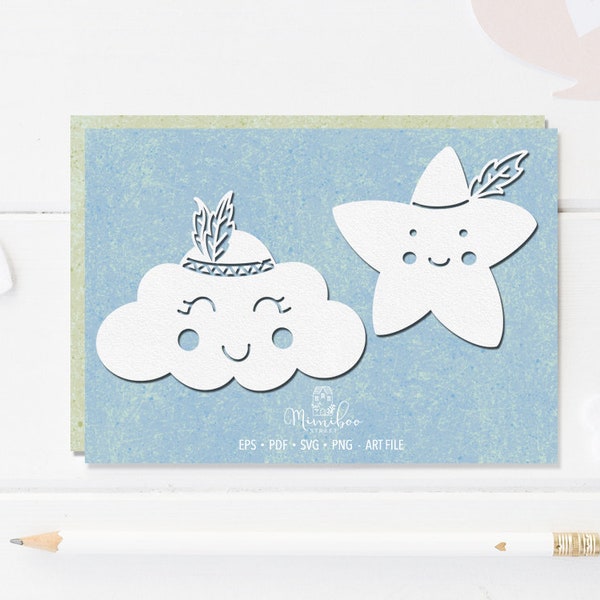 BOHO Cloud and Star - SVG - CUT file - Art Plotter File - Paper cut - Silhouette Cameo - Cricut Maker - Card making - Sublimation Design