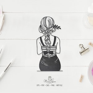Mädchen mit Zopf - Cute Girl - CUT Datei - Kunst Plotterdatei - Papierschnitt - pdf svg png eps - Silhouette Cameo - Cricut Maker - Kartenherstellung