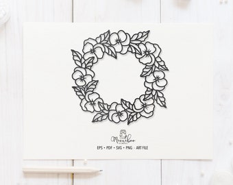 Pansies Wreath - CUT file - Art Plotter File - Paper cut - pdf svg png eps - Silhouette Cameo - Cricut Maker - Card making