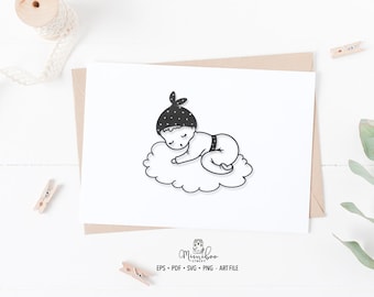 Baby and Cloud - Baby SVG - CUT file - Art Plotter File - Paper cut - Silhouette Cameo - Cricut Maker - Card making - Sublimation Graphic