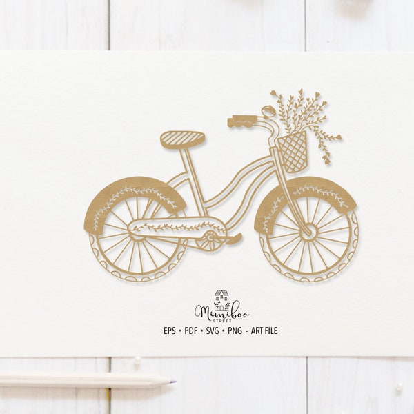 Bicycle with Flowers - cut file - Art Plotter File - Paper cut - pdf svg png eps - Silhouette Cameo - Cricut Maker - Card making