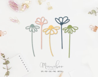 DAISY fiori CUT file - Art Plotter File - Paper cut - pdf svg png eps - Silhouette Cameo - Cricut Maker - Card making - Logo minimal
