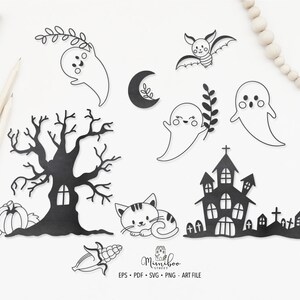 Imágenes prediseñadas de Halloween, archivo CUT, archivo Art Plotter, corte de papel, SVG, Silhouette Cameo, Cricut Maker, creación de tarjetas, logotipo mínimo, Plotterdatei