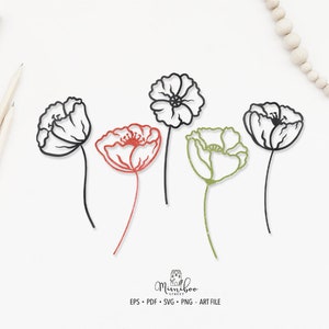 Mohnblumen - Blumen Plotterdatei - Plotterdatei - Papierschnitt - pdf svg png eps - Silhouette Cameo - Cricut Maker - Kartenherstellung - Logo minimal