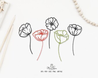 Poppies - flowers CUT file - Art Plotter File - Paper cut - pdf svg png eps - Silhouette Cameo - Cricut Maker - Card making - Logo minimal
