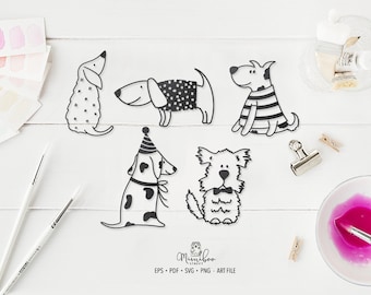 CANI carini, File CUT, Art Plotter File, Taglio carta, Silhouette Cameo, Cricut Maker, Creazione di carte, Logo, xTool, doodle illustrazione