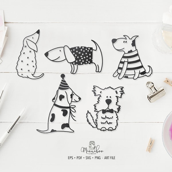 CANI carini, File CUT, Art Plotter File, Taglio carta, Silhouette Cameo, Cricut Maker, Creazione di carte, Logo, xTool, doodle illustrazione