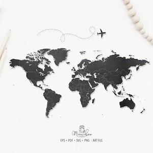 Mappa del mondo - file tagliato - Art Plotter File - Taglio carta - pdf svg png eps - Silhouette Cameo - Cricut Maker - Creazione di carte