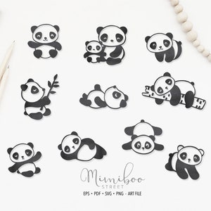 Schattige Panda, bestand CUT, Art Plotter-bestand, papier knippen, Silhouette Cameo, Cricut Maker, kaarten maken, minimaal logo, xTool, doodle illustratie