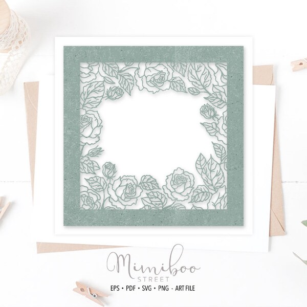 Roses Frame - background SVG - CUT file - Art Plotter File - Paper cut - Silhouette Cameo - Cricut Maker - Card making - Laser cut