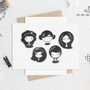 Portrait Girls - Cute Girls - File CUT - Art Plotter File - Paper cut - pdf svg png eps - Silhouette Cameo - Cricut Maker - Card making