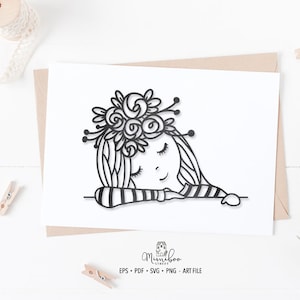 Matilda, ragazza carina, TAGLIO, file plotter artistico, Carta tagliata, pdf svg png eps, silhouette Cameo, Cricut Maker, creazione di carte