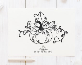 Autumn Pumpkin 01 - CUT file - Art Plotter File - Paper cut - pdf svg png eps - Silhouette Cameo - Cricut Maker - Card making - Minimal ART