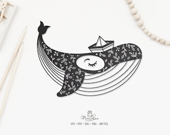 Balena - MARE - File CUT - Art Plotter File - Taglio carta - pdf svg png eps - Silhouette Cameo - Cricut Maker - Creazione di carte - Logo