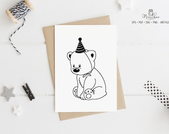 BEAR Birthday Party- CUT file - Art Plotter File - Paper cut - pdf svg png eps - Silhouette Cameo - Cricut Maker - Card making - Logo