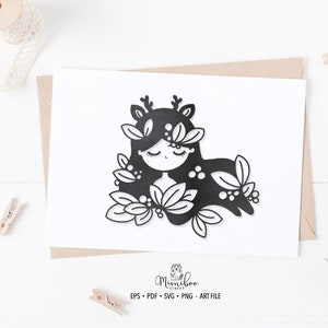 Ragazza della Foresta - FILE CUT - Art Plotter File - Paper cut - pdf svg png eps - Silhouette Cameo - Cricut Maker - Creazione di carte