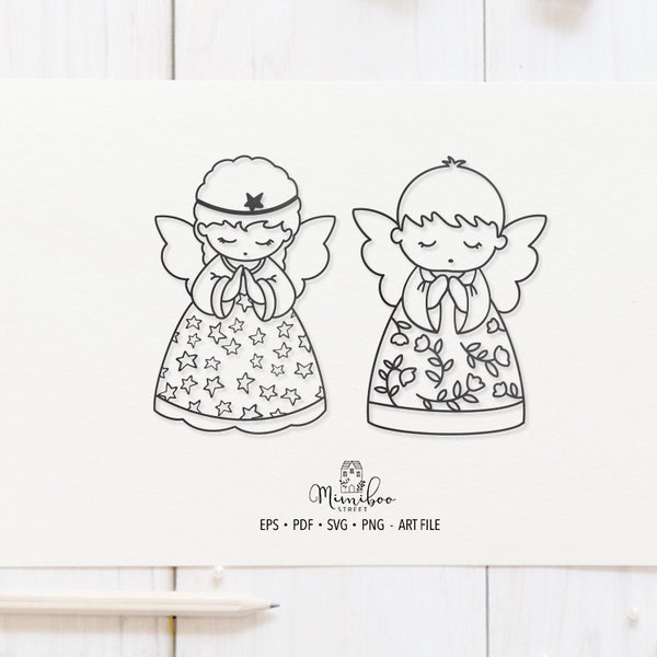 Cute Angel BOY and GIRL - Christmas CUT file - Art Plotter File - Paper cut - Silhouette Cameo - Cricut Maker - Card making - plotter file