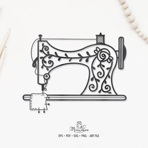 Vintage Sewing Machine - cut file - Art Plotter File - Paper cut - pdf svg png eps - Silhouette Cameo - Cricut Maker - Card making