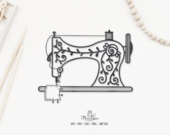 Vintage Sewing Machine - cut file - Art Plotter File - Paper cut - pdf svg png eps - Silhouette Cameo - Cricut Maker - Card making