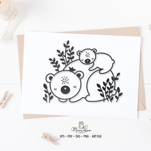 Little BEAR and MOM - CUT file - Art Plotter File - Paper cut - pdf svg png eps - Silhouette Cameo - Cricut Maker - Card making - Logo