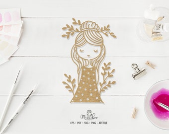 Cute Girl - file CUT - Art Plotter File - Taglio carta - pdf svg png eps - Silhouette Cameo - Cricut Maker - Creazione di carte