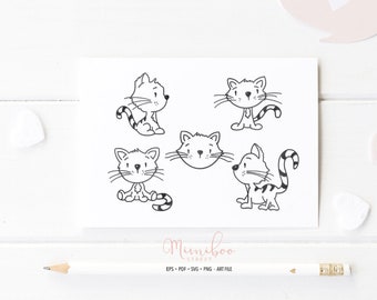 Cartoon Cats, File CUT, Art Plotter File, Taglio carta, Silhouette Cameo, Cricut Maker, Creazione di carte, Logo, xTool, doodle illustration