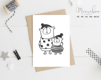 Piccoli amici, orsetti, file CUT, SVG, taglio carta, file Cricut, Silhouette Cameo, Cricut Maker, Xtool, creazione di carte, logo minimal