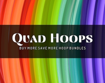 QUAD HOOPS - 24" - 34" tum färgade polypro fyrhjulingarsset, 4 polypro-ringar, 4 hula hoops-paket, jonglering, cirkusstil, multi-hoops