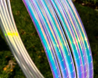 Indigo-zonsopgang, kleurverschuiving deco getapete hoelahoep – iriserend blauwroze | Aangepast formaat polypro- of HDPE-reishoepel met doorzichtige beschermende tape