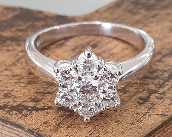 Diamond Flower Ring Solid White Gold , Unique Engagement Ring, Diamond Anniversary Ring, Art Deco Diamond Ring, Rings For Women