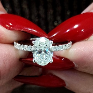 Lab Grown Diamond Engagement Ring: 1.50ct Oval E-VS1, 14k White Gold Hidden Halo