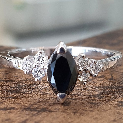 Black Diamond Engagement Ring Marquise 0.50 Diamond 14k White - Etsy