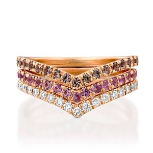 Triangle Rose Gold Sapphire Wedding Bands Women Stacking Unique Wedding Ring Made By GIspandiamonds Gift For Her
