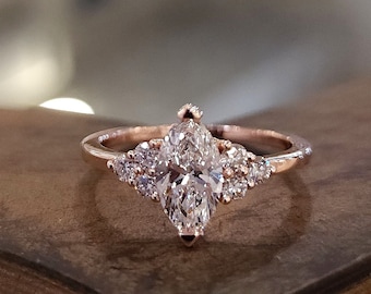 Unique Marquise Diamond Engagement Ring Rose Gold Engagement Ring For Women Handmade jewelry Gift For Her