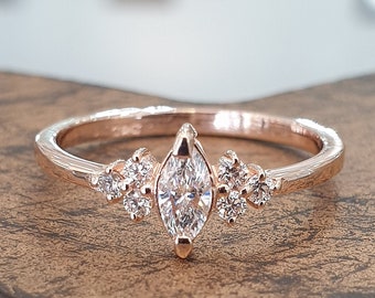 Rose Gold Engagement Ring Marquise Cut Diamond, Marquise Engagement Ring For Women, Unique Wedding Jewelry