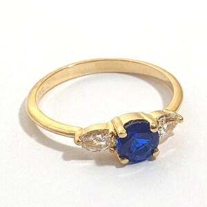 Engagement Gold Blue Sapphire Diamond Ring For Women