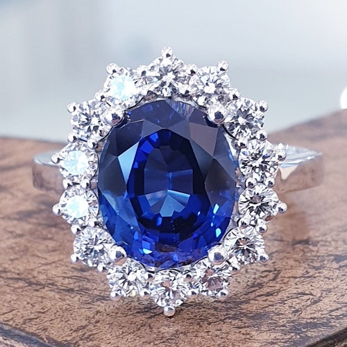 Vintage Blue Sapphire Engagement Ring Princess Diana Natural - Etsy