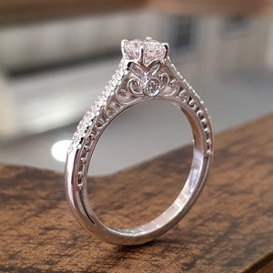 Engagement Ring Victorian Style 14k White Gold 0.40 Diamond Unique filigree Diamond Band Rings For Women