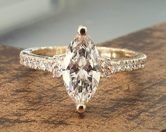 Engagement Ring 1ct Marquise Diamond 14k Yellow Gold Diamond Band Wedding Rings For Women