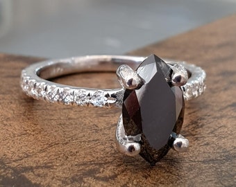 Ring Black Diamond 1.5ct Marquise Cut 14k White Gold Diamond Eternity Band Diamond Engagement Ring