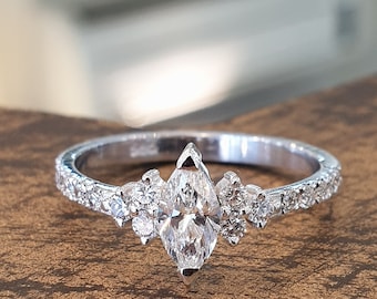 Marquise Ring Diamonds 14k White Gold, Unique Engagement Ring For Women, Anniversary Ring, Promise Ring