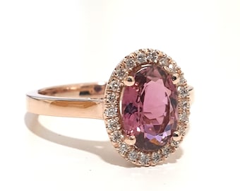 Tourmaline Ring Rose Gold 1.50Ct Pink Tourmaline White Diamonds, Unique Engagement Ring, October Birthstone, Anniversary Gift For Her