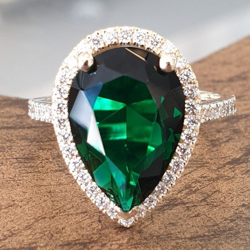 Emerald Cut Green Emerald Engagement Ring 14K Yellow Gold Etsy