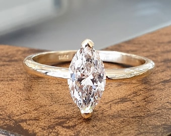 Diamond Engagement Ring 1CT Marquise Cut 14k Yellow Gold Band Marquise Engagement Ring