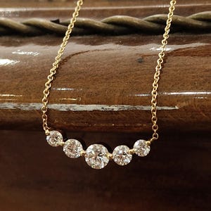 Diamond Graduated Bar Necklace 14k Gold Curved Bar Necklace Dainty Everyday Pendant Bridesmaid Gift for Her