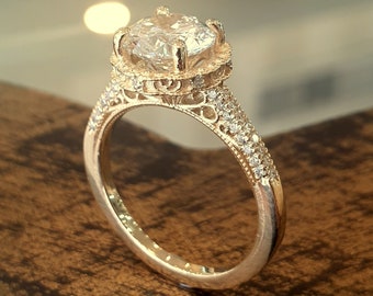 Engagement Ring Vintage 2.00ct lab Grown Diamond E-vs2 IGI 14k Yellow Gold Unique Milgrain Diamond Band Natural Diamonds